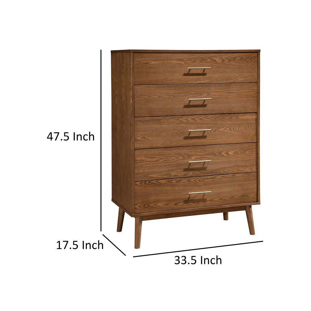 Roma Tall Dresser Chest 5 Drawers Nickel Handles Walnut Brown Solid Wood By Casagear Home BM319542