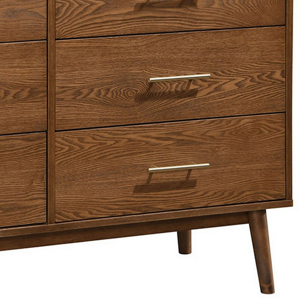 Roma 47 inch Wide Dresser 6 Drawers Nickel Handles Walnut Brown Wood By Casagear Home BM319543