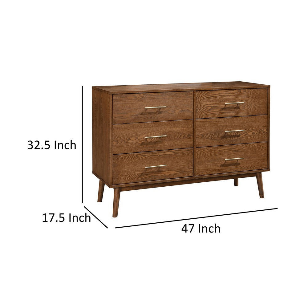 Roma 47 inch Wide Dresser 6 Drawers Nickel Handles Walnut Brown Wood By Casagear Home BM319543