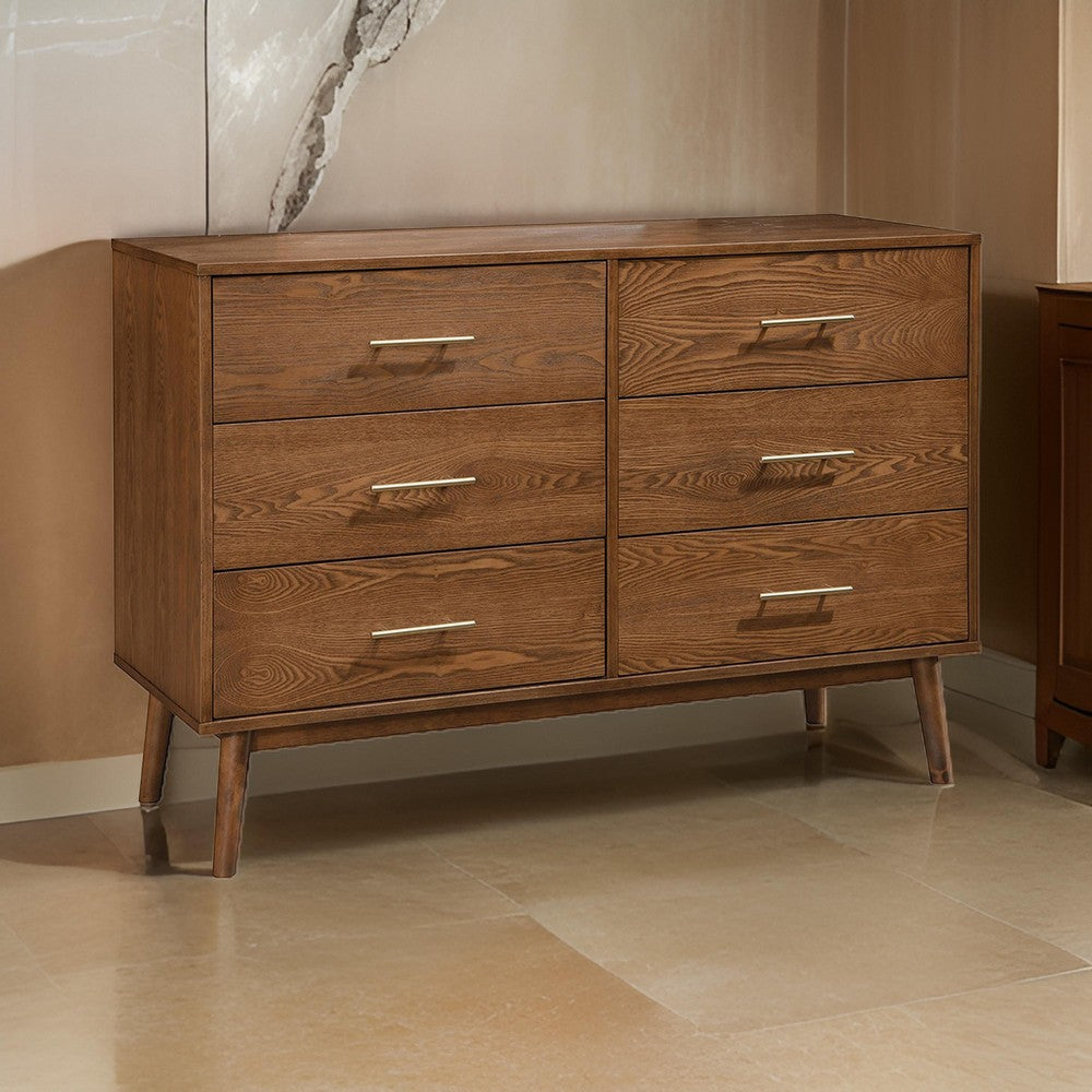 Roma 47 inch Wide Dresser 6 Drawers Nickel Handles Walnut Brown Wood By Casagear Home BM319543