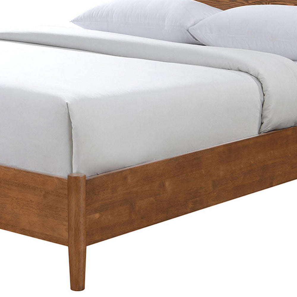 Roma Queen Size Bed Panel Headboard Tapered Legs Walnut Brown Solid Wood By Casagear Home BM319545