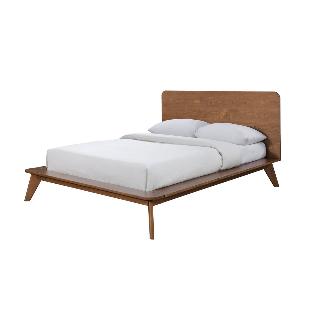 Stacy Queen Size Platform Bed, Panel Headboard, Walnut Brown Solid Wood By Casagear Home