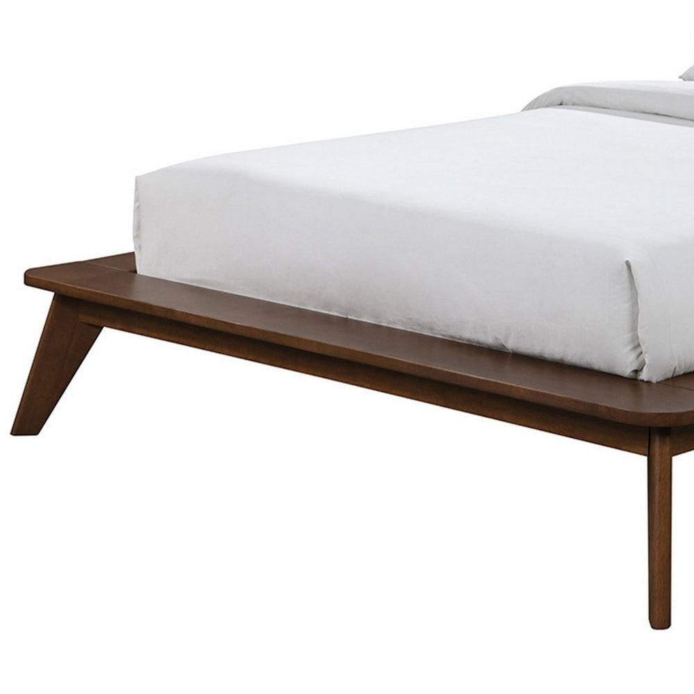 Linzy Queen Bed Beige Boucle Upholstered Winged Edge Brown Solid Wood By Casagear Home BM319548