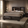 Costa Queen Bed w Bookcase Headboard 2 Storage Drawers Dark Brown Wood By Casagear Home BM319550