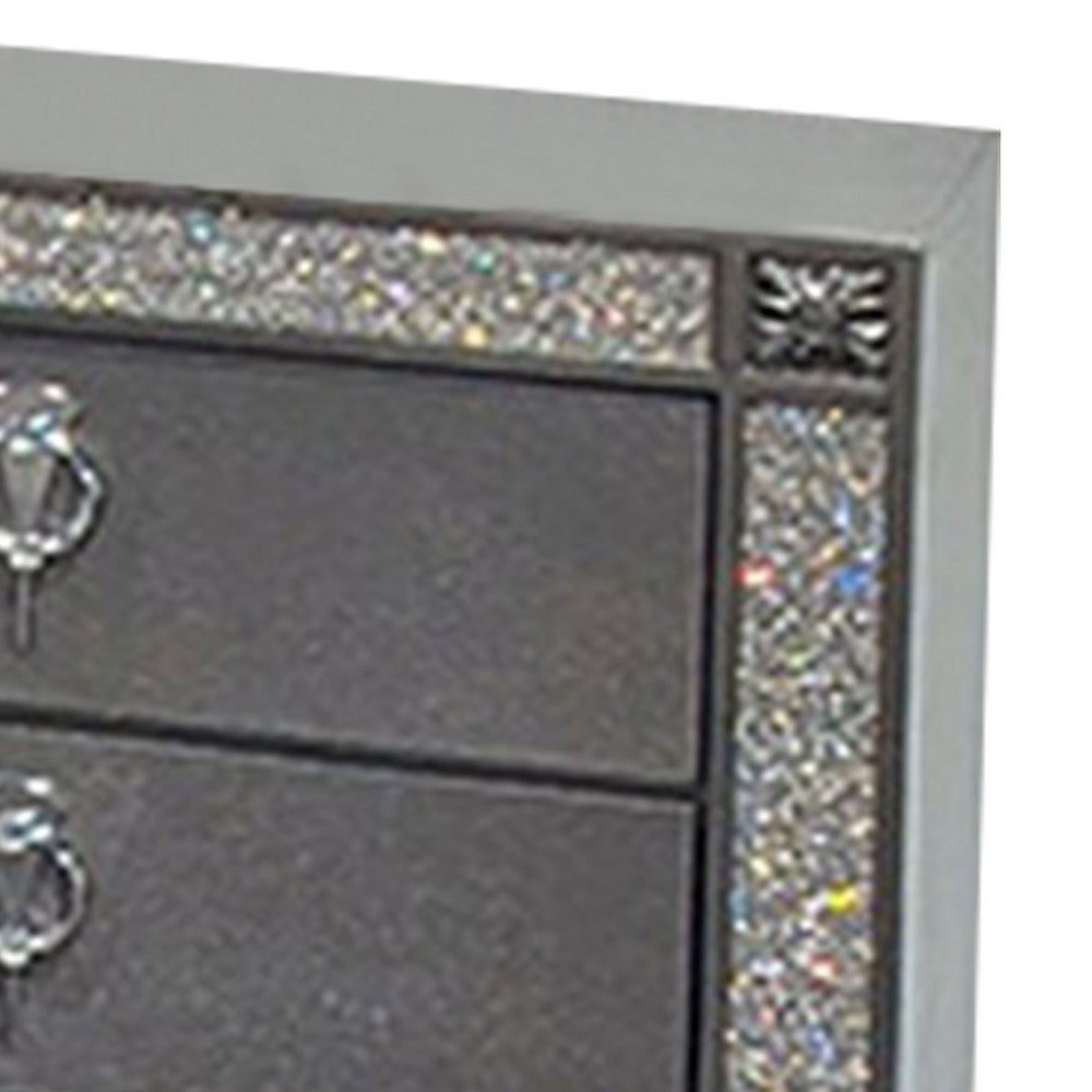 Laine Nightstand 2 Drawers Crystal Like Acrylic Trim Gray Solid Wood By Casagear Home BM319552