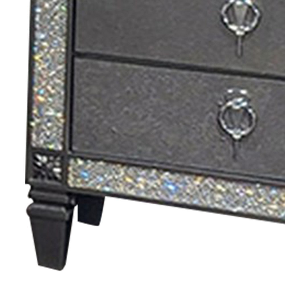 Laine Nightstand 2 Drawers Crystal Like Acrylic Trim Gray Solid Wood By Casagear Home BM319552