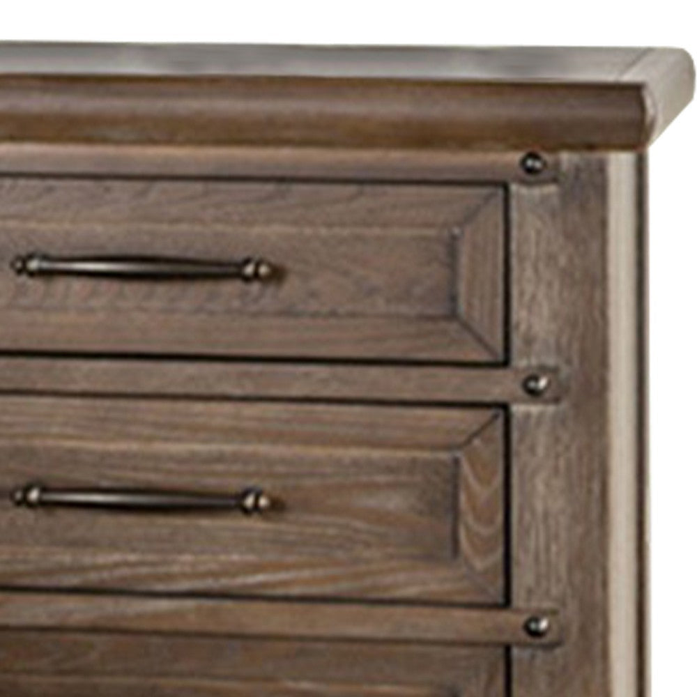 Merry Nightstand Spacious Top 3 Drawers Metal Handles Brown Solid Wood By Casagear Home BM319553