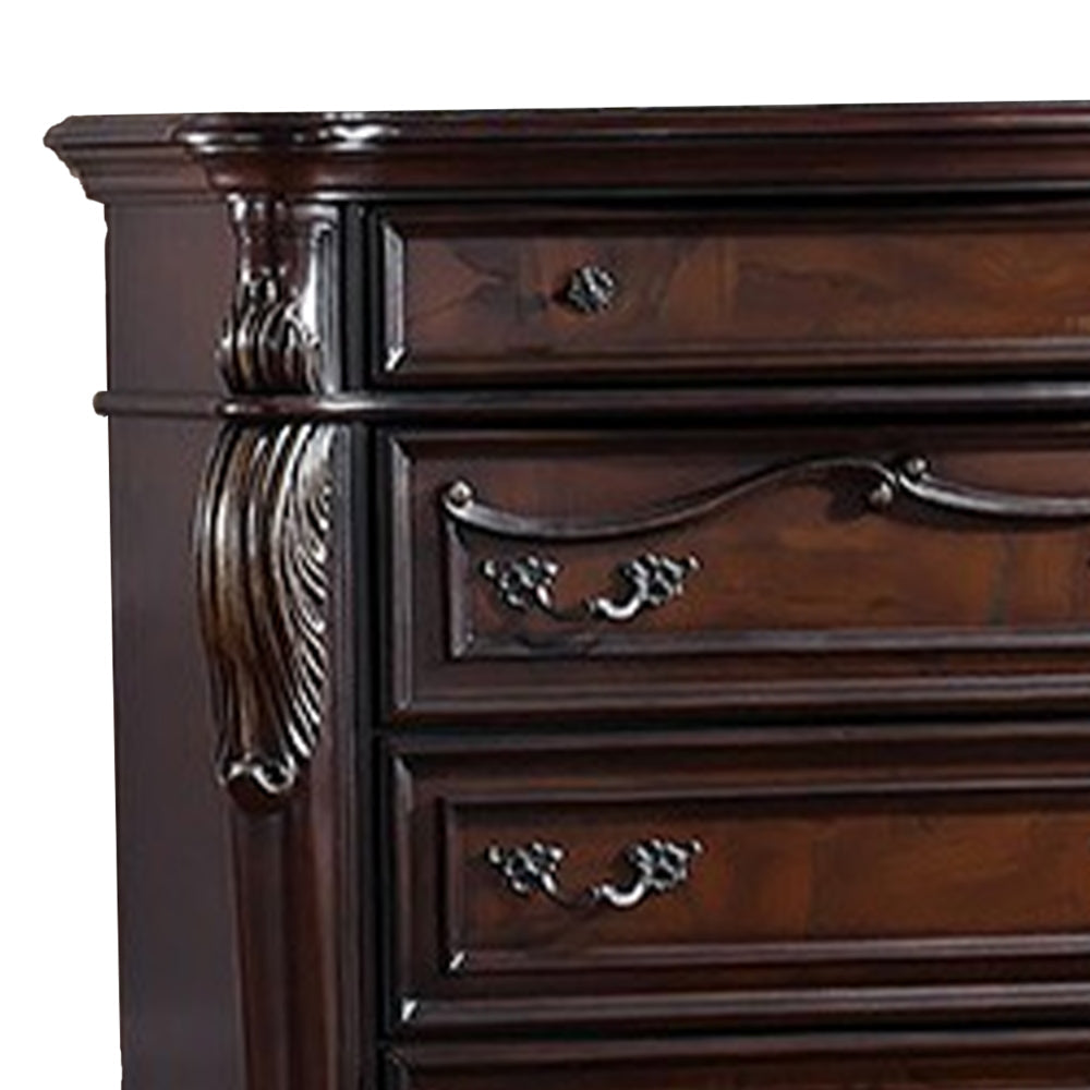 Venta Tall Dresser Chest 5 Drawers Carved Details Cherry Brown Solid Wood By Casagear Home BM319554