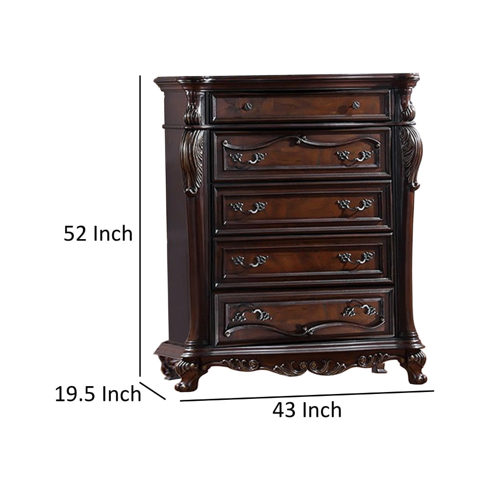 Venta Tall Dresser Chest 5 Drawers Carved Details Cherry Brown Solid Wood By Casagear Home BM319554