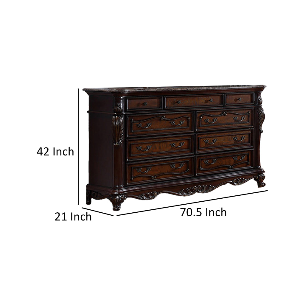 Venta Wide Dresser 9 Drawers Carved Details Cherry Brown Solid Wood Frame By Casagear Home BM319555