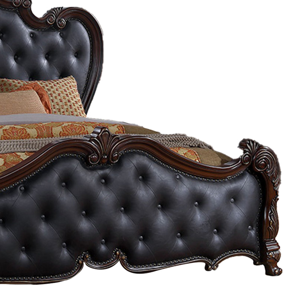 Venta King Bed Brown Frame Black Button Tufted Faux Leather Upholstery By Casagear Home BM319556