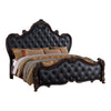 Venta King Bed, Brown Frame, Black Button Tufted Faux Leather Upholstery By Casagear Home