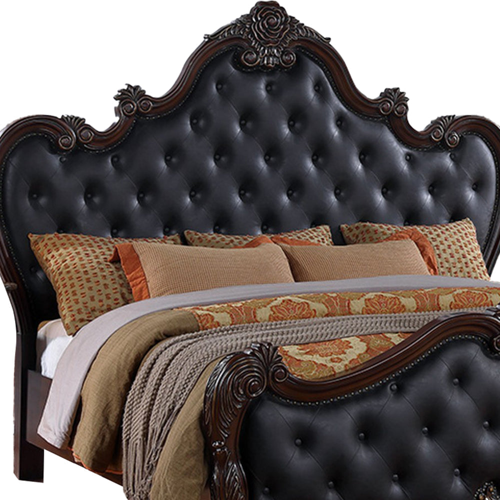 Venta King Bed Brown Frame Black Button Tufted Faux Leather Upholstery By Casagear Home BM319556