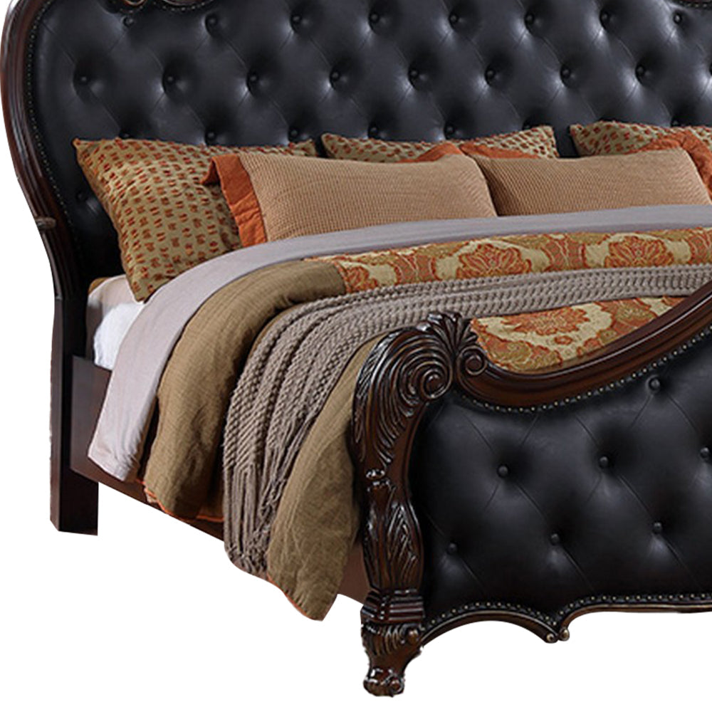 Venta King Bed Brown Frame Black Button Tufted Faux Leather Upholstery By Casagear Home BM319556