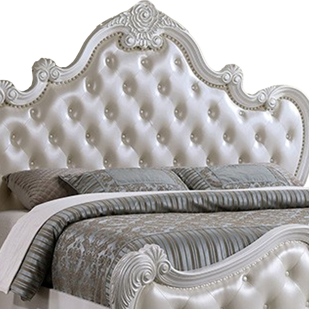 Venta King Size Bed Pearl White Button Tufted Faux Leather Upholstery By Casagear Home BM319559