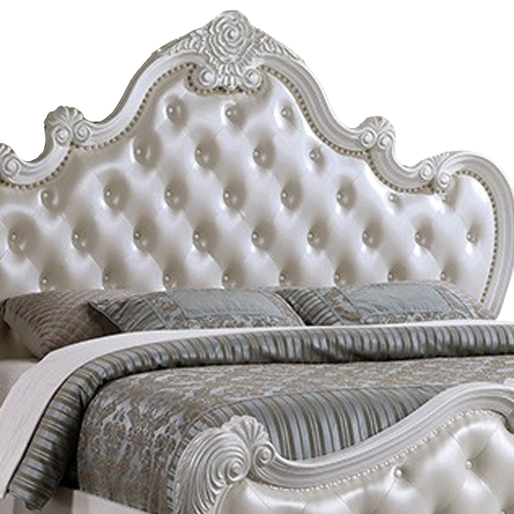 Venta Queen Size Bed Pearl White Button Tufted Faux Leather Upholstery By Casagear Home BM319560