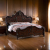 Rosy Queen Size Bed Carved Details Turned Legs Cherry Brown Solid Wood By Casagear Home BM319562