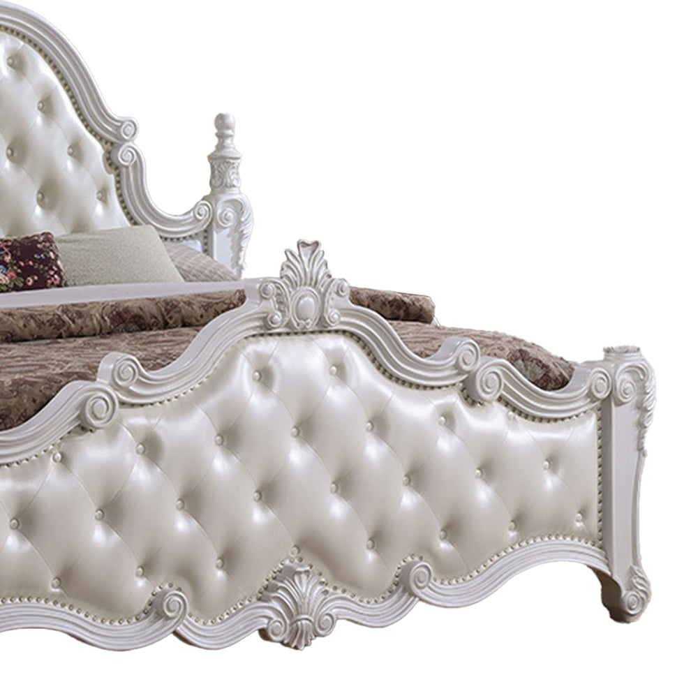 Moni King Bed White Button Tufted Traditional Upholstery Solid Wood By Casagear Home BM319567