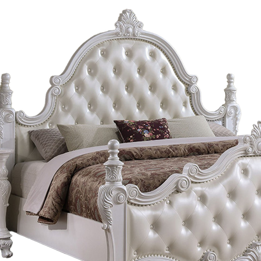 Moni King Bed White Button Tufted Traditional Upholstery Solid Wood By Casagear Home BM319567