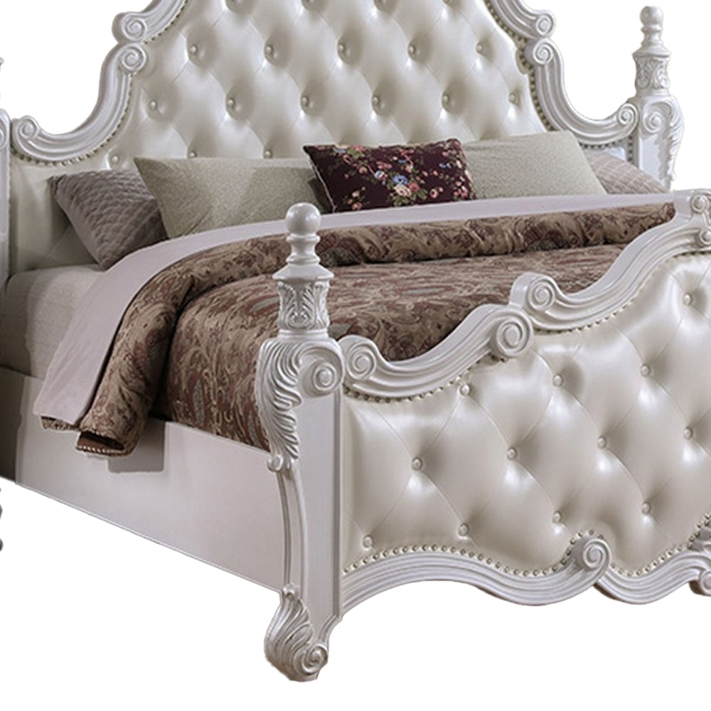 Moni Queen Bed White Button Tufted Traditional Upholstery Solid Wood By Casagear Home BM319568