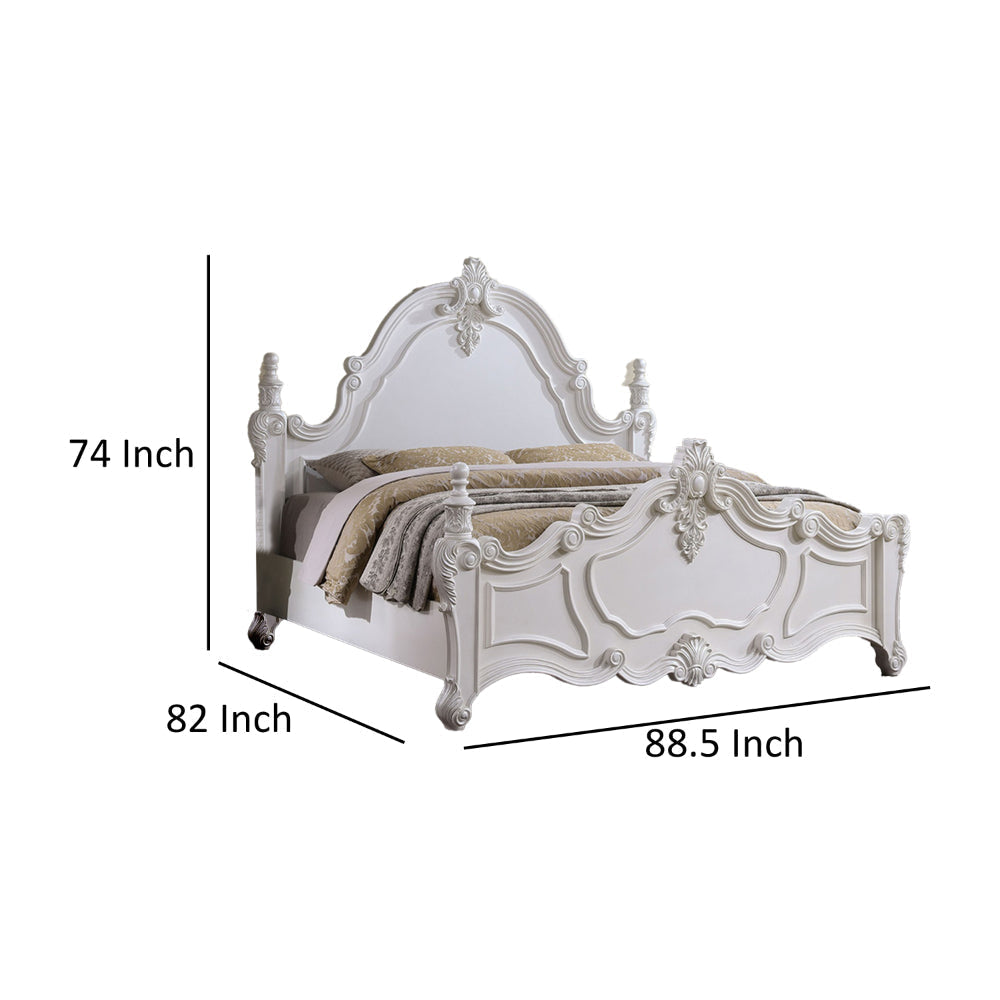 Frank King Size Bed Carved Details Finial Posts Classic White Solid Wood By Casagear Home BM319571