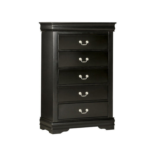 Ryla Tall Dresser Chest, 5 Drawers, Nickel Metal Handles, Black Solid Wood By Casagear Home