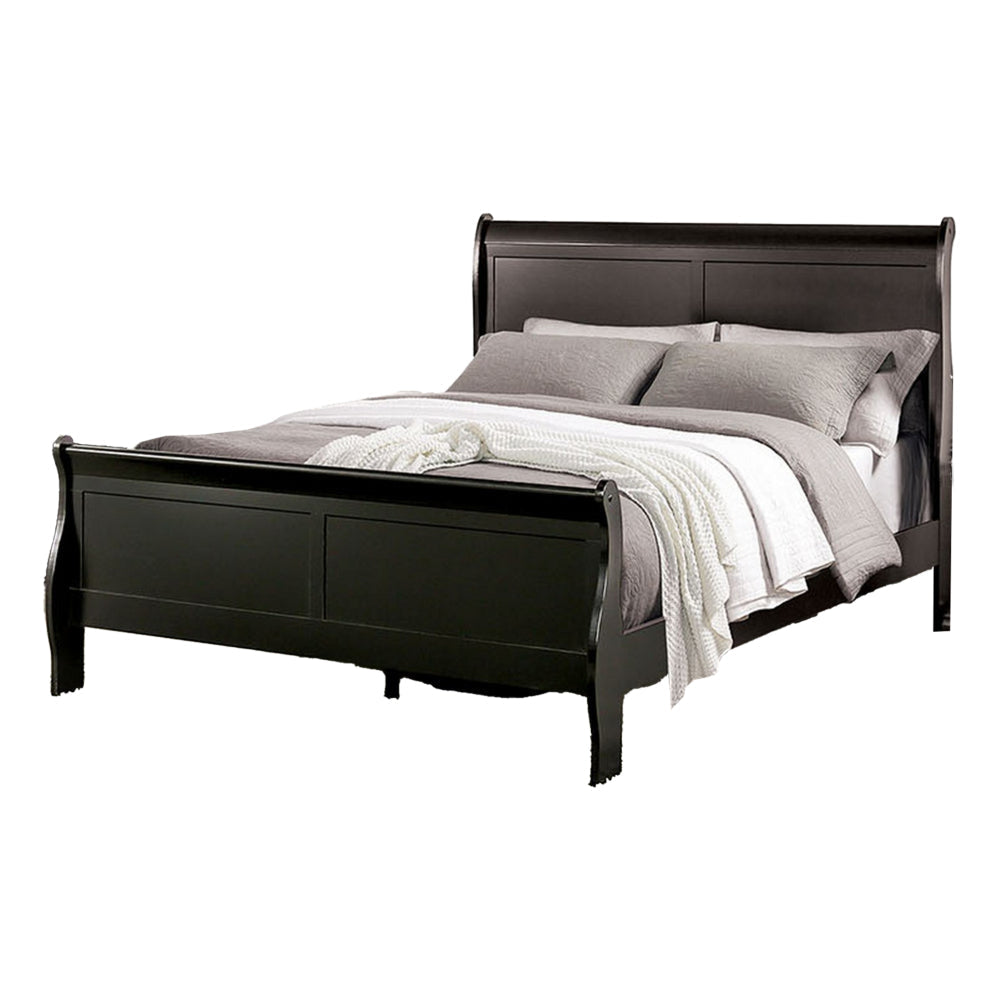 Ryla Full Size Bed, Sleigh Panel Headboard and Footboard, Black Solid Wood By Casagear Home