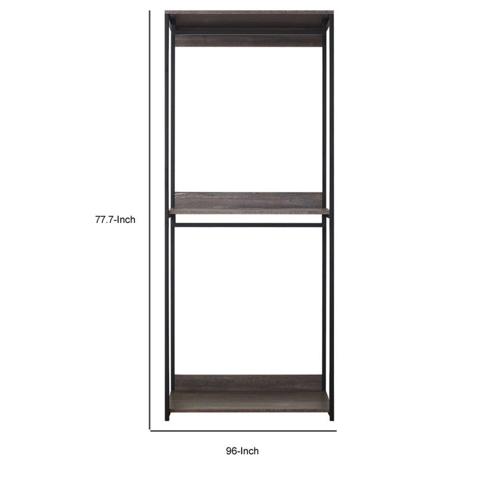 Gin Modular Closet System 3 Rustic Gray Shelves 2 Hanging Rods Black By Casagear Home BM319583