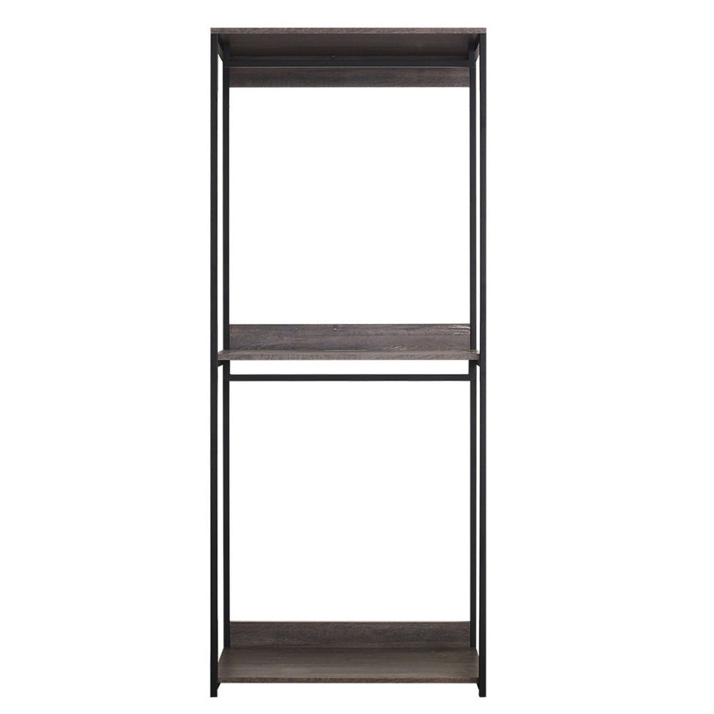 Gin Modular Closet System, 3 Rustic Gray Shelves, 2 Hanging Rods, Black By Casagear Home