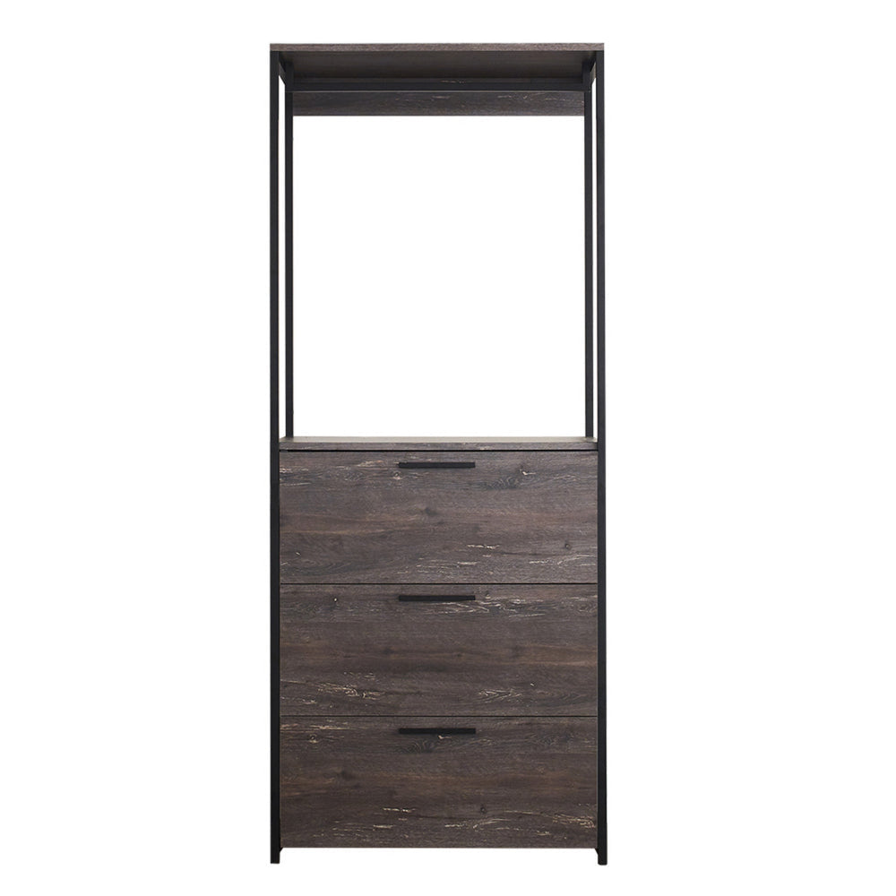 Gin Modular Closet System, 3 Rustic Gray Drawers, 1 Hanging Rod, Black By Casagear Home