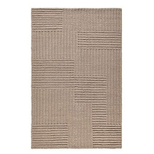 Reya 8 x 10 Large Area Rug, Indoor Outdoor Geometric Knotted Pattern, Beige By Casagear Home