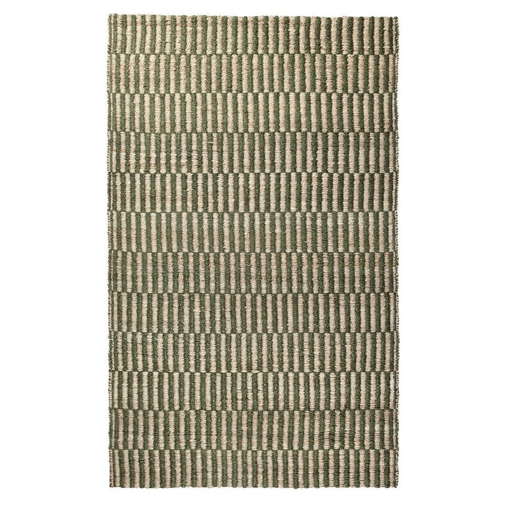 Tyn 8 x 10 Large Area Rug, Handwoven Striped Textured Pattern, Green Beige By Casagear Home