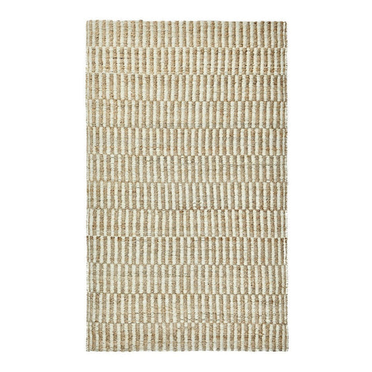 Tyn 5 x 8 Medium Area Rug, Handwoven Stripe Pattern, Ivory and Beige Jute By Casagear Home