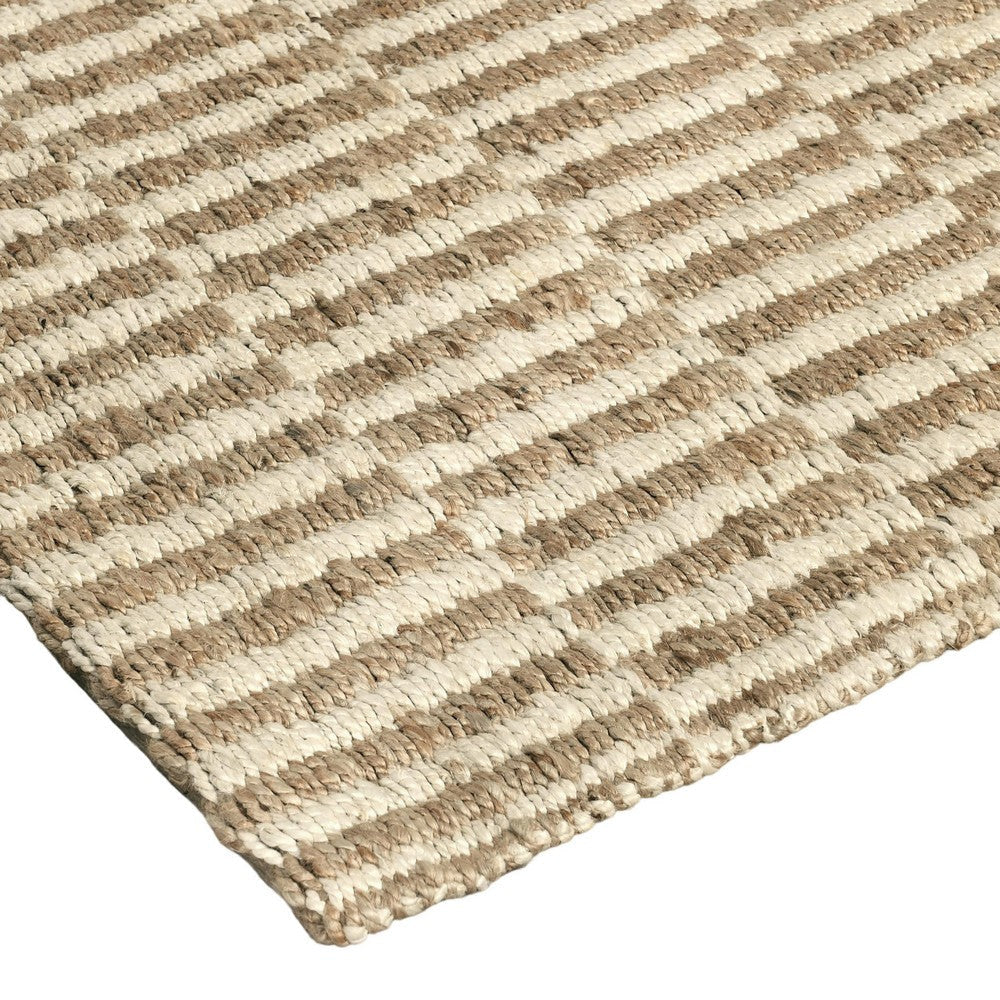 Tyn 8 x 10 Large Area Rug Handwoven Stripe Pattern Ivory and Beige Jute By Casagear Home BM319622