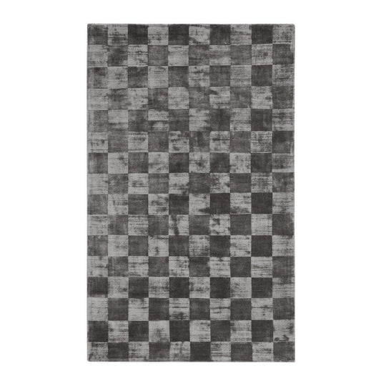 Sina 5 x 8 Medium Area Rug, Handwoven Classic Check Pattern, Black Gray By Casagear Home