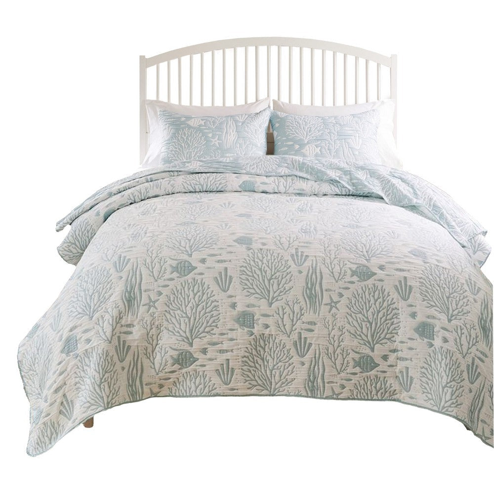 Amy 2pc XL Twin Coverlet and Pillow Sham Set Coastal Design Seafoam Blue By Casagear Home BM319638