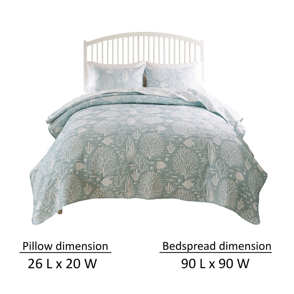 Amy 3pc Full Queen Coverlet Pillow Sham Set Coastal Design Seafoam Blue By Casagear Home BM319639