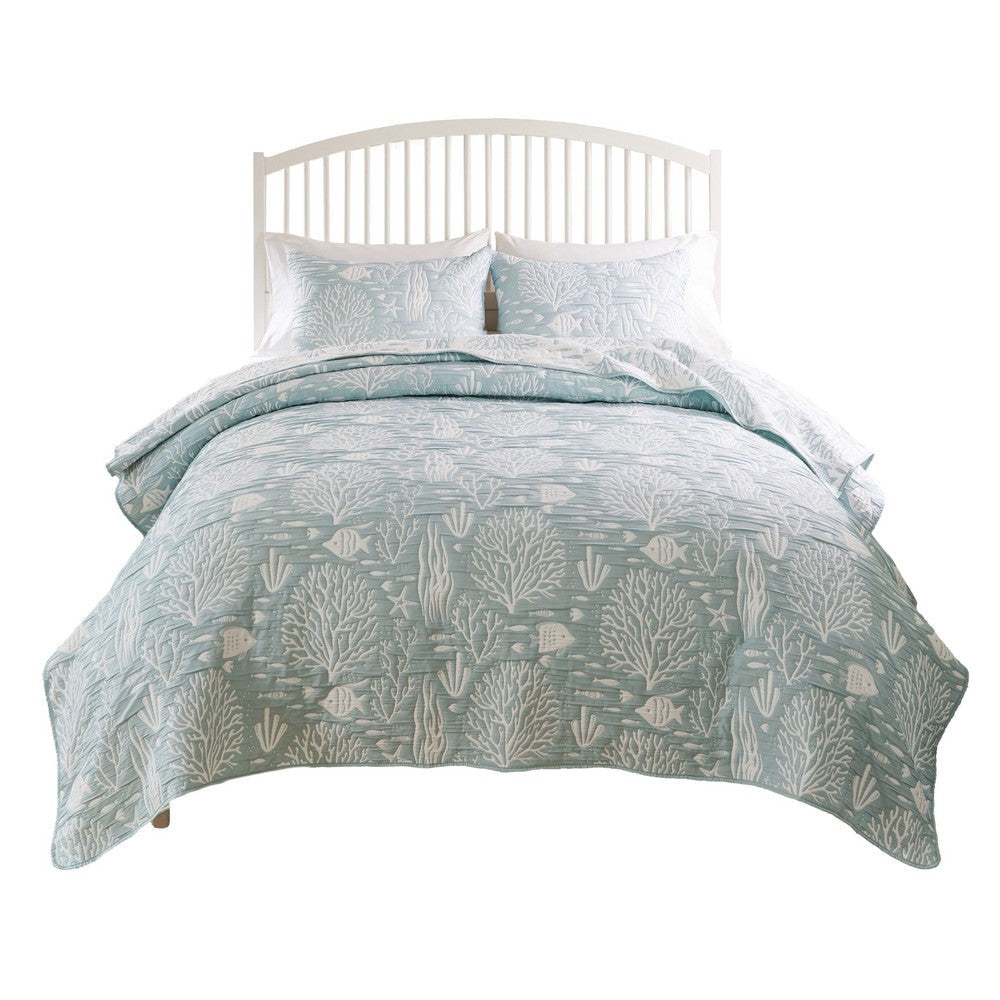 Amy 3pc Full Queen Coverlet Pillow Sham Set, Coastal Design Seafoam Blue By Casagear Home