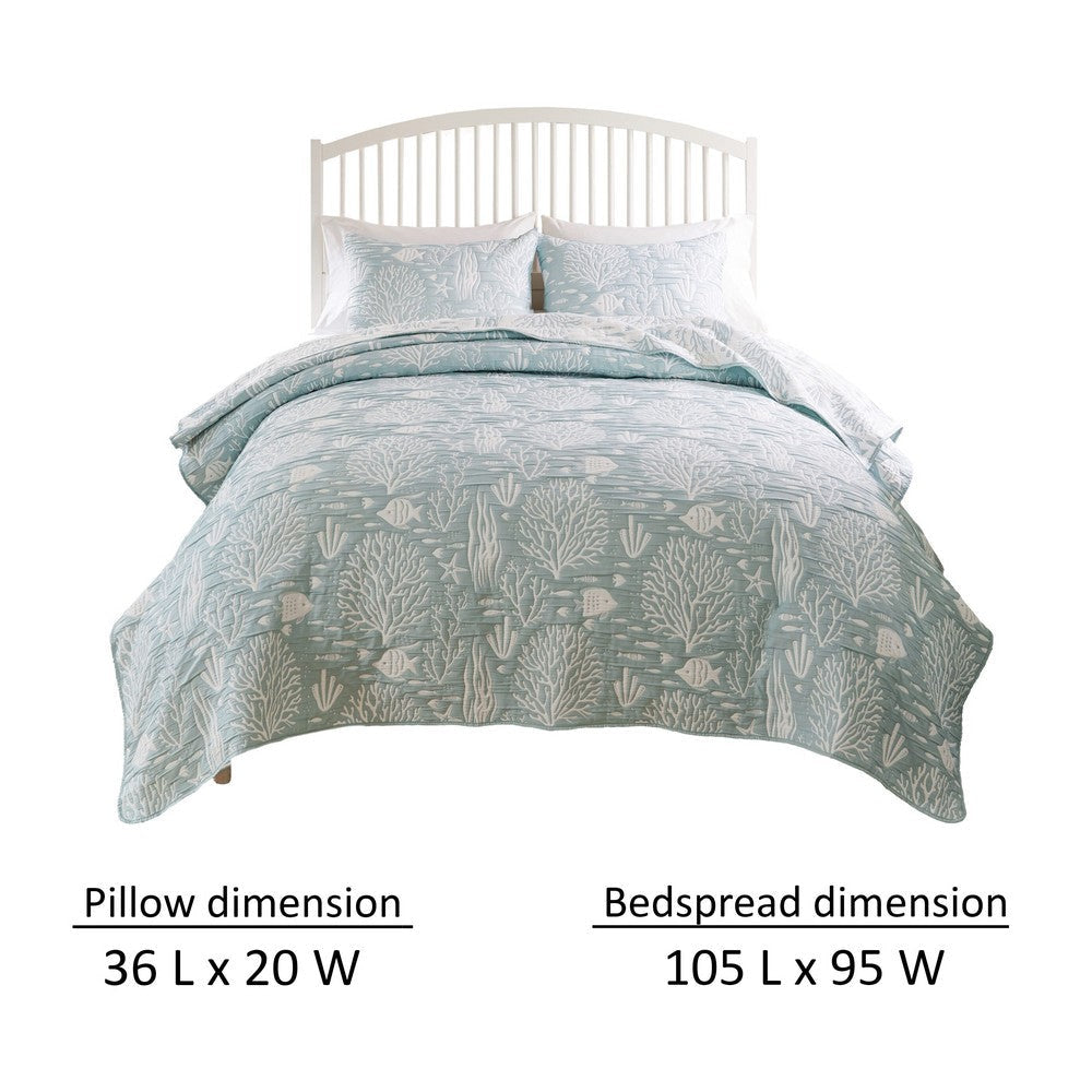 Amy 3pc Cal King Coverlet and Pillow Sham Set Coastal Design Seafoam Blue By Casagear Home BM319640