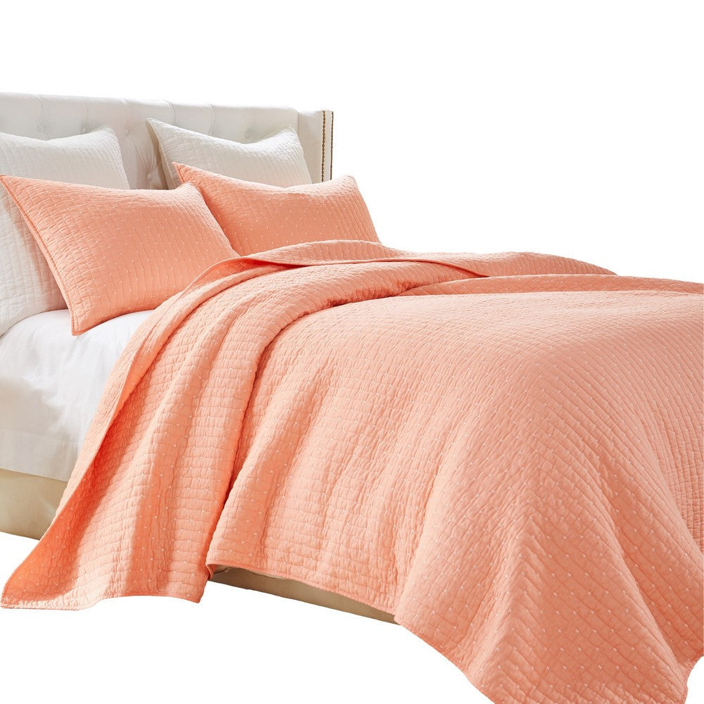 3pc Full Queen Quilt and Pillow Sham Set Channel Design Coral Cotton By Casagear Home BM319643