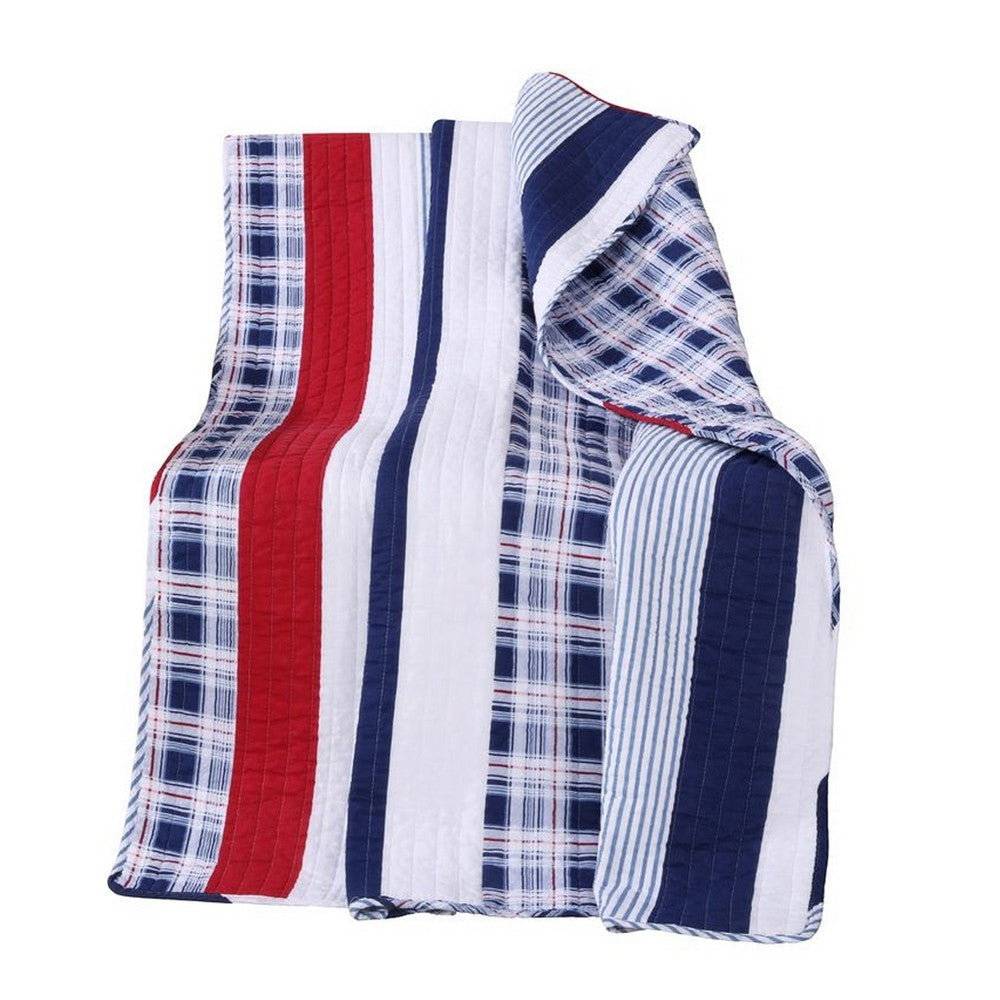 50 x 60 Quilted Throw Blanket Cotton Fill Solid Plaid Stripes Red Blue By Casagear Home BM319645