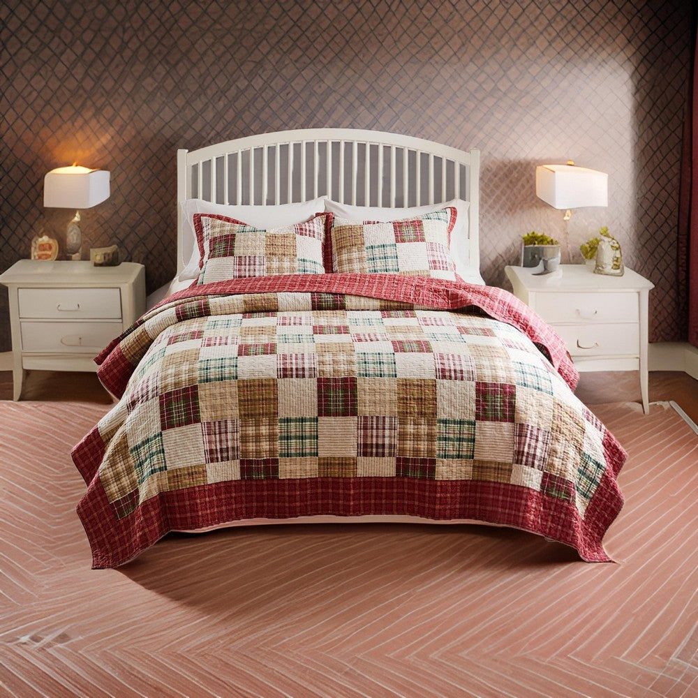 Evi 3pc Full Queen Quilt and Pillow Sham Set Plaid Pattern Multicolor By Casagear Home BM319646