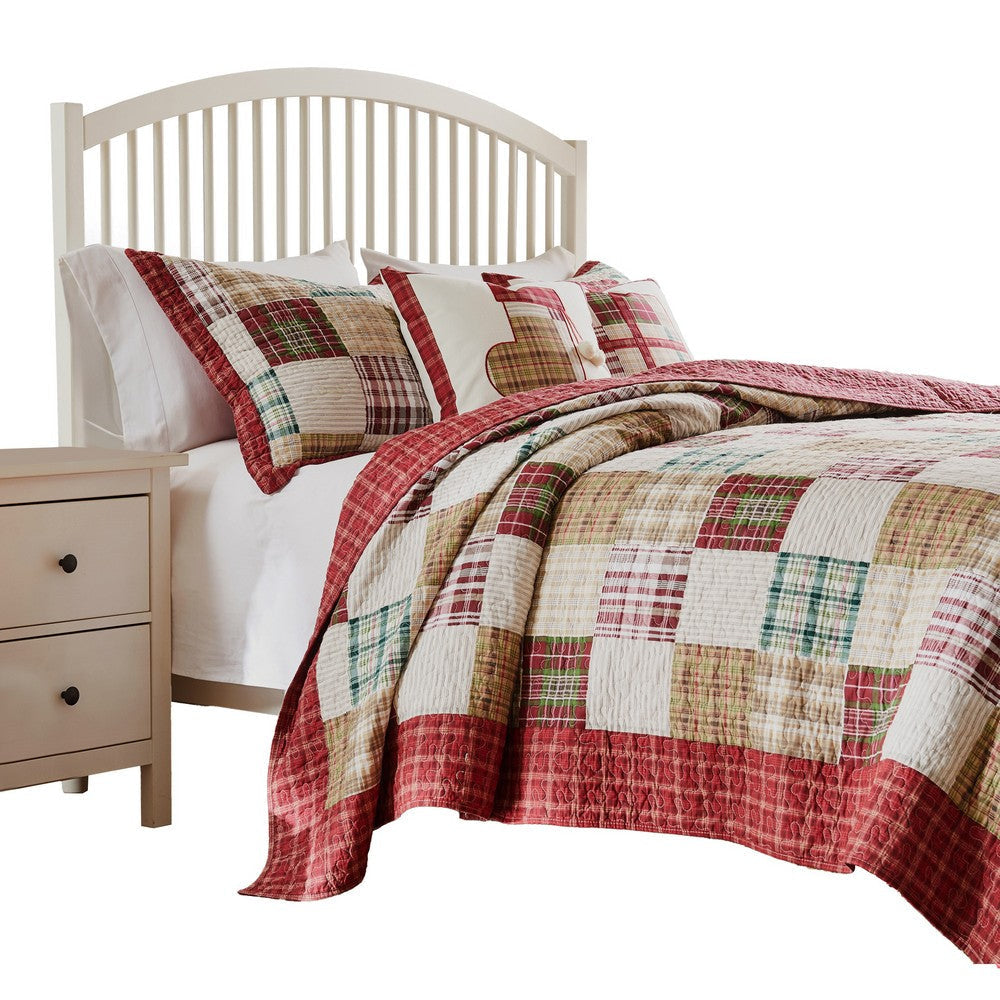 Evi 3pc Cal King Quilt and Pillow Sham Set Plaid Pattern Multicolor By Casagear Home BM319647