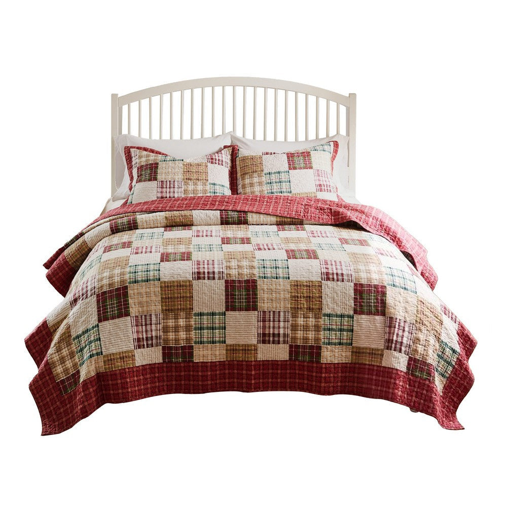 Evi 3pc Cal King Quilt and Pillow Sham Set, Plaid Pattern, Multicolor By Casagear Home