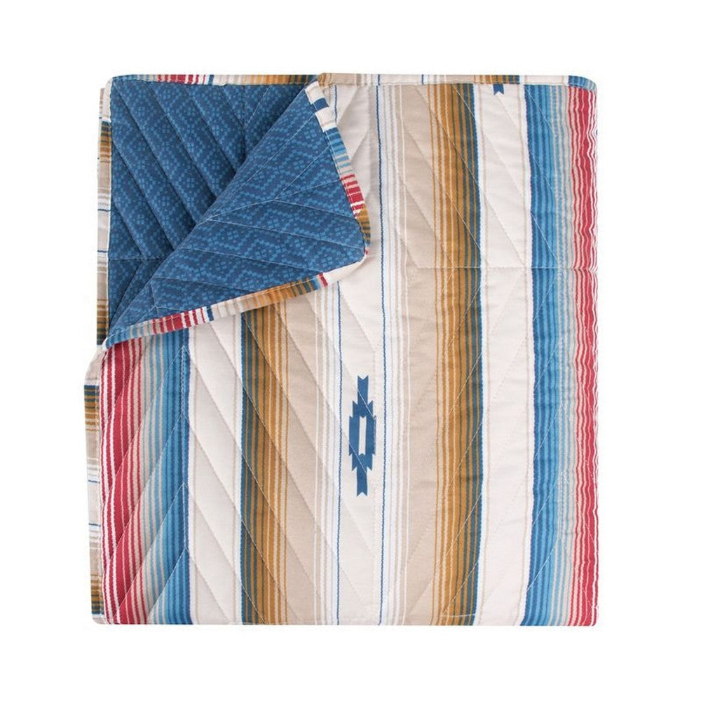 Rey 50 x 60 Quilted Throw Blanket Ivory Multicolor Stripes Chevron Print By Casagear Home BM319649