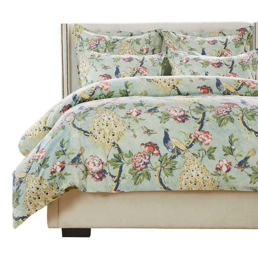 Sia 2pc XL Twin Duvet and Pillow Sham Set, Floral Jade Print Button Closure By Casagear Home