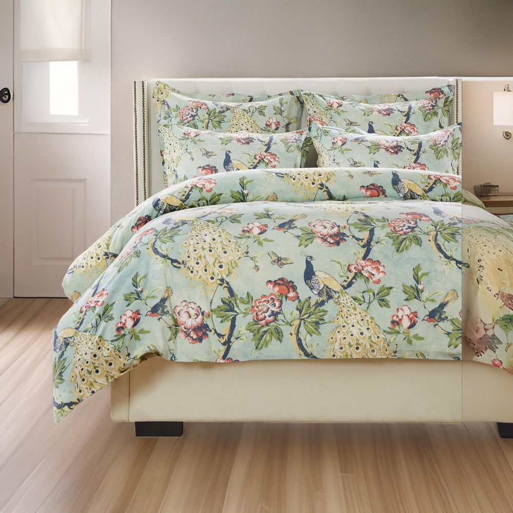 Sia 2pc XL Twin Duvet and Pillow Sham Set Floral Jade Print Button Closure By Casagear Home BM319653