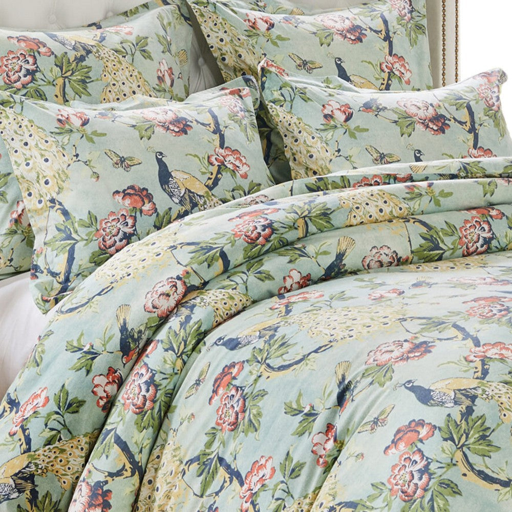 Sia 3pc Full Queen Duvet and Pillow Sham Set Floral Jade Print Cotton By Casagear Home BM319654