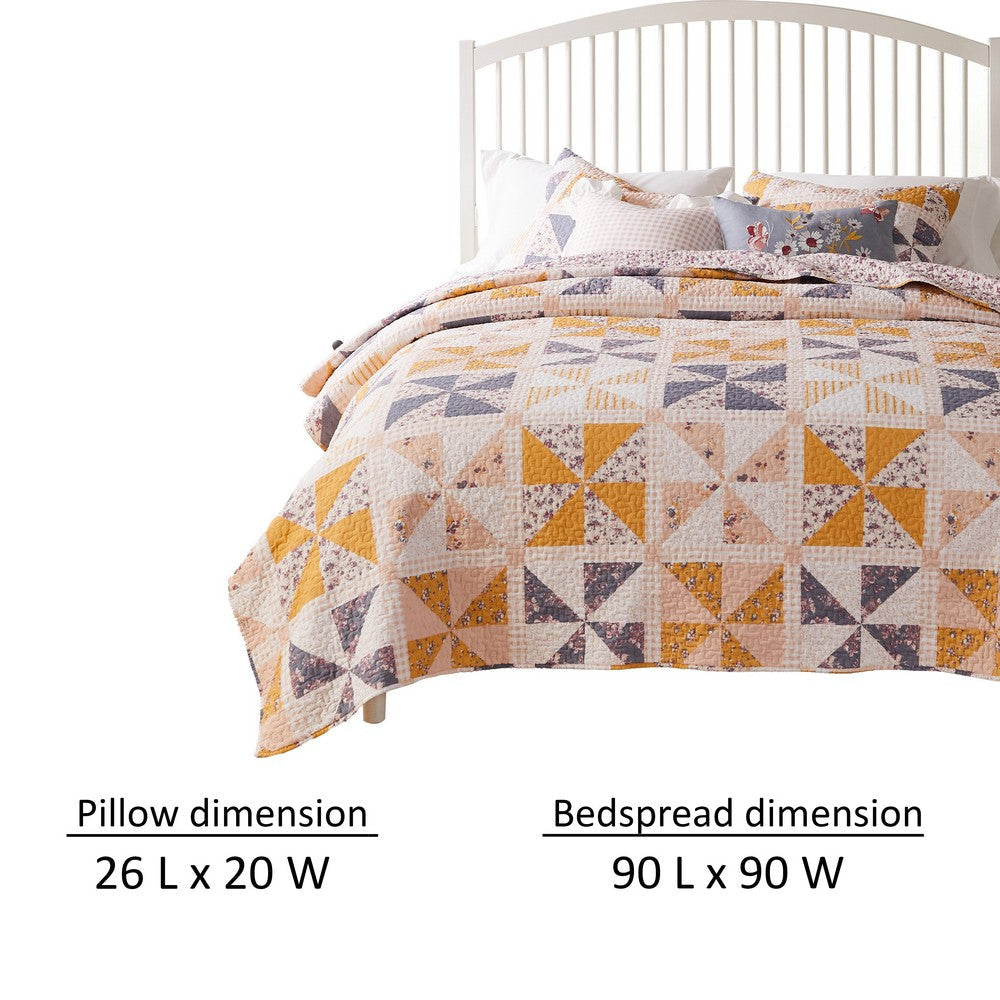 Jey 3pc Full Queen Quilt and Pillow Sham Set Patchwork Pinwheel Peach By Casagear Home BM319658