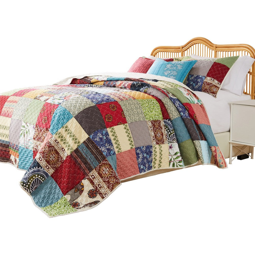 Lily 3pc Full to Queen Quilt and Pillow Sham Set Multicolor Patchwork By Casagear Home BM319660